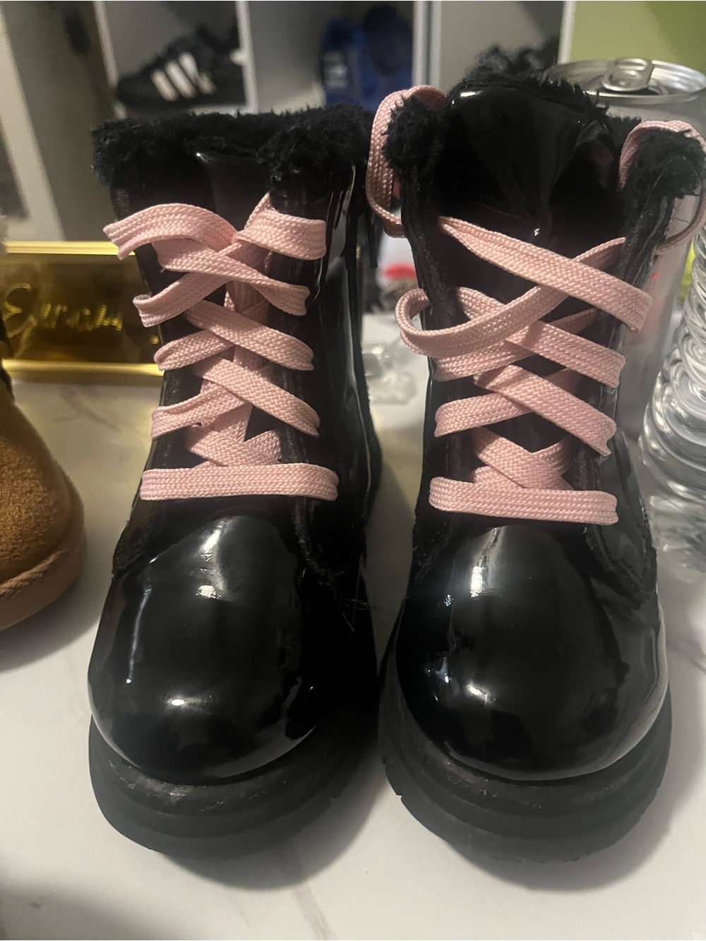 OshKosh B'gosh Blackout     themjPatent Kids Boots with Pink Laces.
